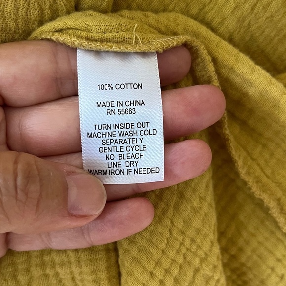 Joie Sz L Oversized Gauze Mustard Tunic Blouse Cotton Short Sleeve V Neck - Picture 7 of 9